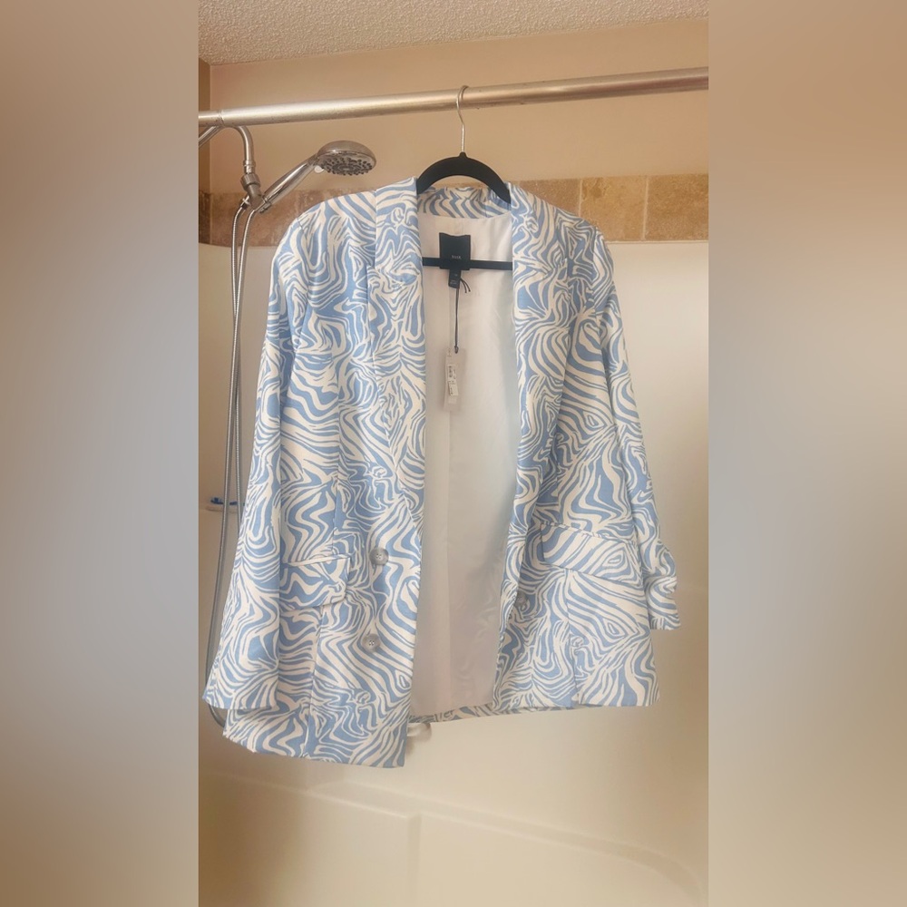 River Island Blue and White Patterned Blazer size UK14